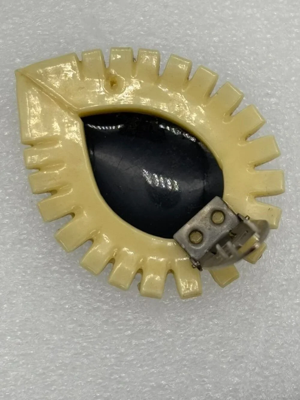 Vintage Celluloid Art Deco Dress Clip Black and Cream With Rhinestones, Unsigned